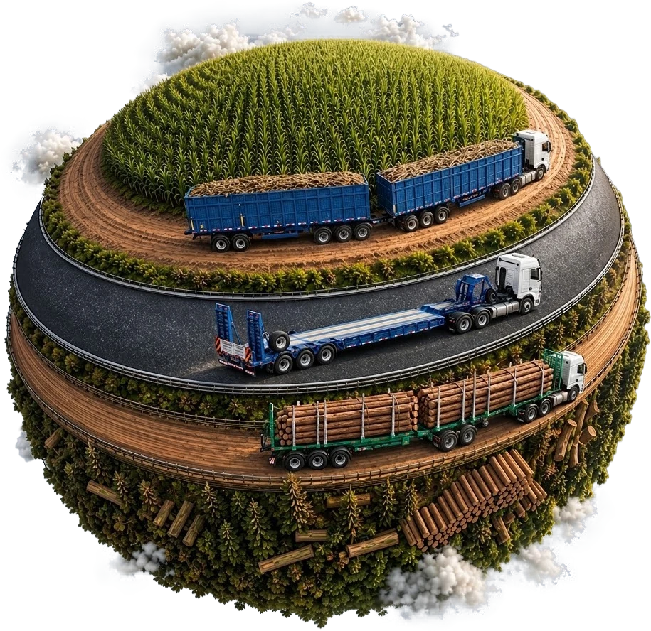 Esfera Sergomel com transporte canavieiro, rodoviário e florestal